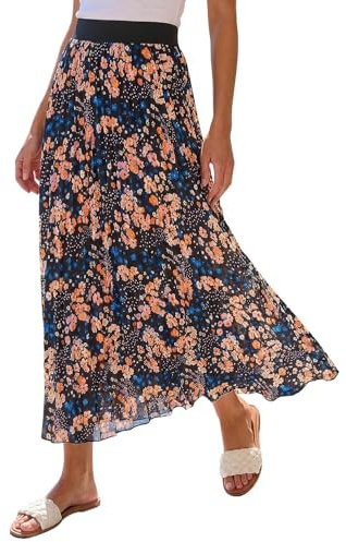 Roman Originals Pleated Skirt for Women UK Ladies Maxi Midi Crinkle Summer Smart Casual Evening Special Occasion Elasticated Waistband Party Holiday Long Crepe