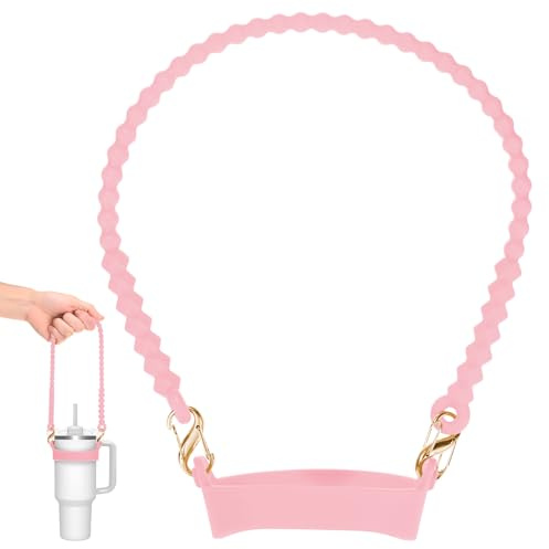 M METERXITY Water Bottle Handle, 15.7 Inch Silicone Portable Water Bottle Sling Carrier, Holder with Straps for Stanley Cup/Most 8-40oz Cups Accessories [Pink]