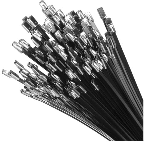 LYCCS 100 Stück Selbstsichernde Schwarze Kabelbinder Aus Metall Mit Edelstahlbeschichtung, Strapazierfähig, Mit Reißverschluss, Organizer, Wrap(80cm)