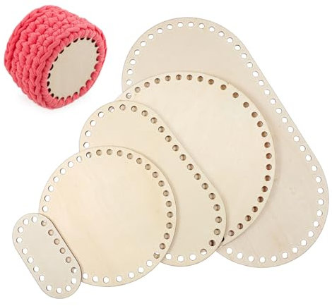 Uonlytech 5Stücke Holzböden für Häkelkörbe Runde und Ovale Holzscheiben mit Löchern für DIY Projekte und Langlebig Oval und Rund