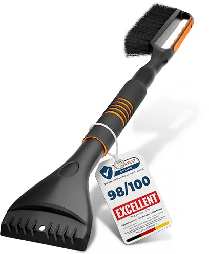 upgrade4cars Grattoir à Glace Voiture avec Balai Haut de Gamme & Stable | Premium Balai à Neige Doux pour la Peinture & Long | Grattoir Pare-Brise Réglable INCL. Poignée Ergonomique & Brosse