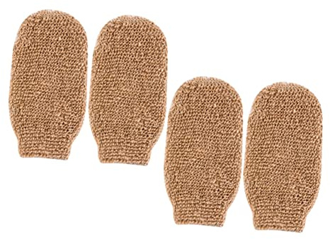 HONMEET 4 Stück-pack Badehandschuhe aus Leinen und Frottierstoff Tragbare Peeling Handschuhe für Körper und Fuß Reichhaltiger Schaum für Hotelaufenthalte und Campingreisen