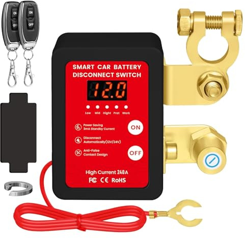 Coupe Circuit Batterie 12V, Coupe Circuit, Disjoncteur de Batterie Télécommandé Sans Fil, Interrupteur D'arrêt Automatique avec Affichage LED pour Voiture, Camping-Car, ATV, Bateau (Red)