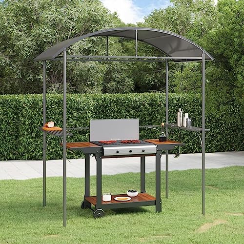 Grillpavillon mit Seitenregalen, Anthrazit, 220x115x230 cm Stahlrahmen, PC-Dach, Outdoor Grill Zelt, Witterungsschutz für Terrasse, Garten, Camping, BBQ Canopy