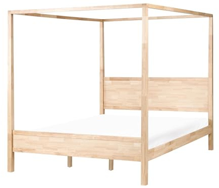 Himmelbett Holz hellbraun 180 x 200 cm mit Lattenrost modern Hauterives
