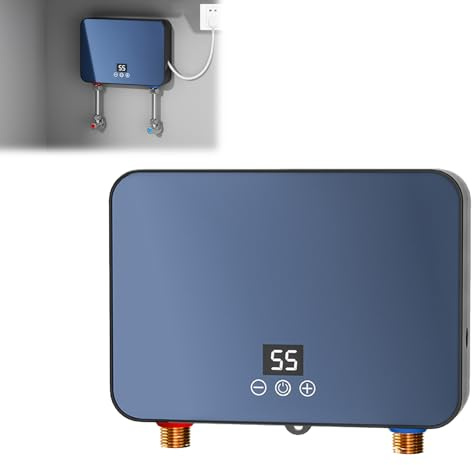 Mini Calentador de Agua Eléctrico Instantáneo de 6000W, Calentador de Agua con Indicador Led de Temperatura, Calentador de Agua Instantáneo para Cocina, Baño, Control de Temperatura de 30-55°C