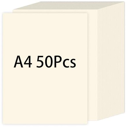 Acidea Lot de 50 Papier Cartonné en Crème, 250 g/m² Papier Cartonné épais A4 pour Impression, Papiers pour Scrapbooking, Carterie, Perforation et Faire Part de Mariage