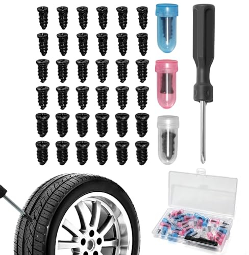 Kit Reparation Pneu Voiture, 36 Pièces Clous en Caoutchouc pour Reparation Pneu Voiture et Moto avec Tournevis Vis Reparation Crevaison pour Auto Moto Camion Tracteur (12S+12M+12L)