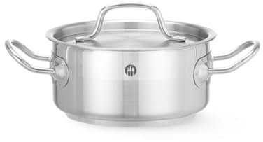 HENDI Pentola bassa, con coperchio con fori per il rilascio del vapore, calderone, casseruola, tegame, adatta a tutte le fonti di calore, lavabile in lavastoviglie, 1.5L, ø160x(H)75mm, acciaio inox