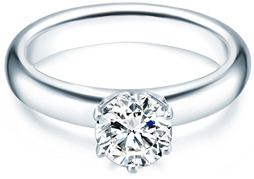 Trilani Damen Verlobungsring 925/- Sterling Silber mit Zirkonia in Brilliantschliff Solitärring Antragsring