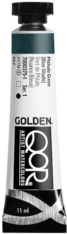 QoR Artist Watercolors by GOLDEN, Phthalo Green (Blue Shade), 11 ml Tube, Professional Watercolor Paint, Transparent