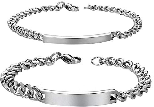 Cupimatch Paar Armband mit Gravur, Personalisiertes Armband Edelstahl Glänzend Poliert Pärchen Armkette Partnerarmband für sie und ihn zu Weihnachten Jubiläum Hochzeit Geburtstag Valentinstag