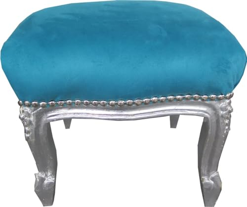 Casa Padrino Barock Fußhocker Blau/Silber - Antik Stil Möbel - Hocker