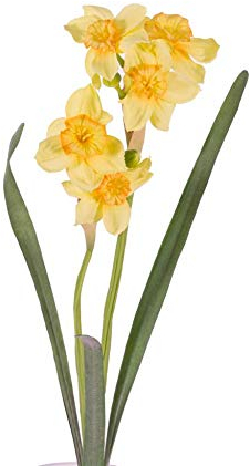artplants.de Künstliche Narzisse Neela, 5 Blüten, 2 Knospen, gelb, Deluxe, 50cm - Kunst Osterglock - Kunstblume