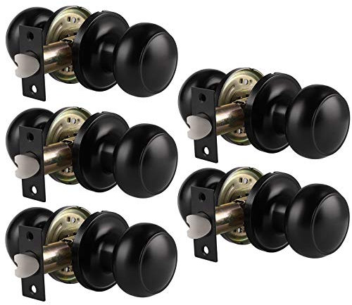 Probrico Black Passage Door Knobs, Interior Door Knobs, Round Keyless Door Knobs for Hallway and Closet, Stainless Steel Door Handles 5 Pack
