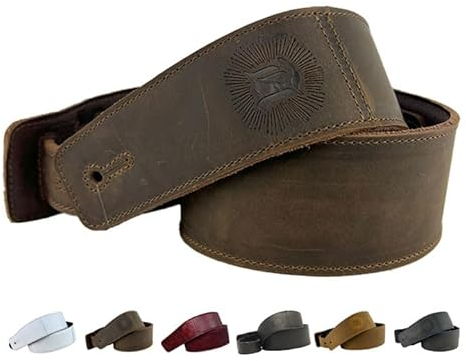 Anthology Gear The Reticent Gitarrengurt aus Vollnarbenleder für E-, Akustik- und Bassgitarren (5,1 cm, Whiskey Brown)