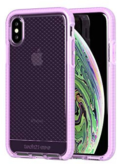 tech21 Protective Apple iPhone X/XS Case Thin Patterned Back Cover with FlexShock - Evo Check - Orchid