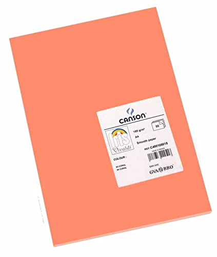 CANSON Iris Vivaldi - Paquet 50 feuilles de papier couleur A4 - 185g/m² - Corail