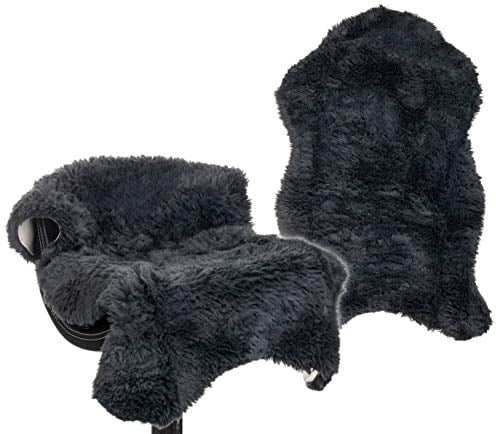 Brandsseller Lammfellimitat-Teppich 60x90 cm – Flauschiger Hochflor Teppich aus Kunstfaser – Weiche, warme Deko-Auflage für Boden, Sofa, Sessel & Bett – Waschbar – Für Indoor & Outdoor – Anthrazit