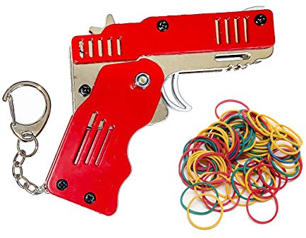 Zhou-long Rubber Band Gun Mini Metal Folding 6-Shot with Keychain and Rubber Band 100