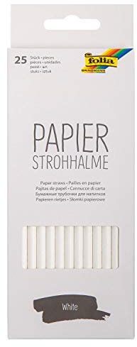 folia 12500 - Papierstrohhalme White, ca. 19,7 cm lang, Ø 6mm, 25 unifarbene Strohhalme aus Papier, umweltfreundlich, lebensmittelecht, zum Trinken, Basteln und Dekorieren