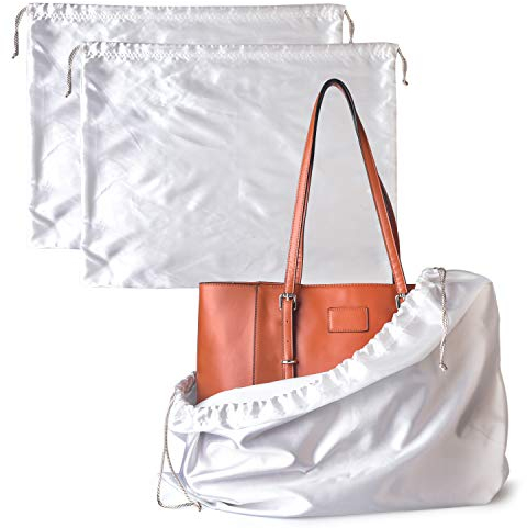 BlesMaller 2 Stück Schuhtasche Kordelzugbeutel, Aufbewahrungsbeutel Aufbewahrungstasche aus Seide für Handtasche, Geldbörse, Taschenbücher, Schuhe, Stiefel - weiß (50 * 40cm)