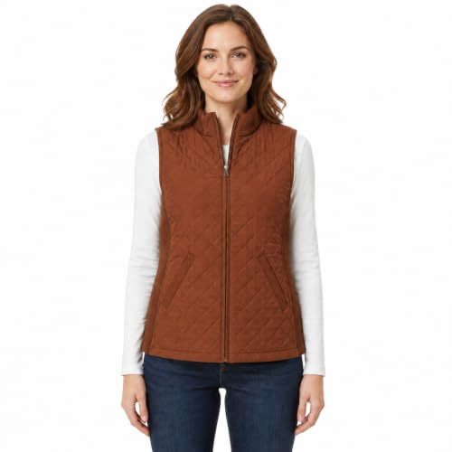 Bienzoe Femmes Slim Casual Zip Matelassé Sans manches Gilet Léger Stretch Rib