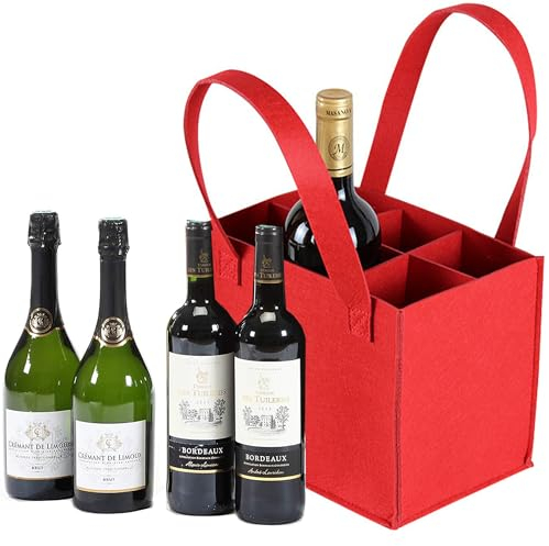 DXIA Wine Bottle Carrier, Thick Bottle Carrier Bags, with Flexible Divider 6 Bottles Removable Divider, Reusable Washable, Thick Wine Gift Bag for Travel Picnic BBQ Party Gifts for Men (Red)