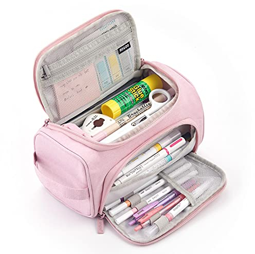 HVOMO Big Capacity Pencil Case High Large Storage Pouch Marker Pen Case Travel Simple Stationery Bag School College Office Organizer for Teens Girls Adults Student(Pink)