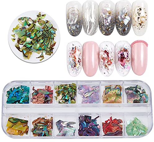 NICENEEDEDTranches de Coquillages Irréguliers D'Ormeau 12 couleurs, 3D Nail Art Shell Piece Nail Patch Sirène Flocons pour Nail Art Décoration Paillettes Stickers (Style 2)