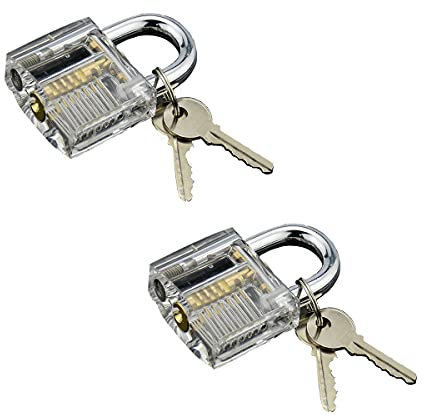 Juego de 2 candados transparentes de acero inoxidable, candados con llave, 2 piezas de candado con hoja con 4 llaves
