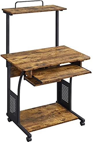 Yaheetech Scrivania per Computer da Ufficio 132 x 80 x 50 cm Tavolo Porta PC Porta Stampante Ruote Tavolo per Computer Mobile con Ripiani Tastiera Scorrevole