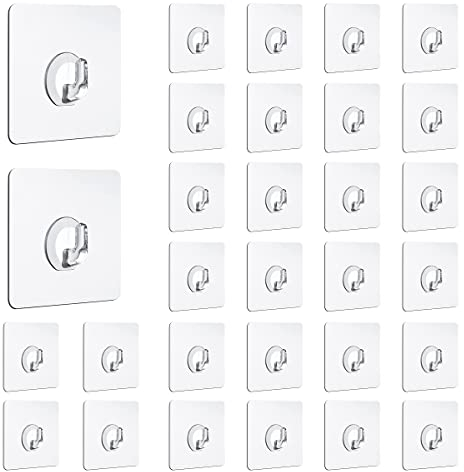 30 Stück Magischer haken Transparent Klebehaken Ohne Bohren,Magische haken set,Wasserdicht küchenhaken selbstklebend,Plastikhaken Transparent,Magische Haken Selbstklebend für Küche, Bad, Wohnzimmer