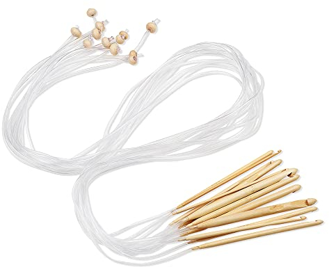 Coopay Bambus Tunesische Häkelnadel Set, 12 Stück Tunesisch Häkelnadeln mit Kunststoff Seil, 3,0-10 mm Afghan Häkelnadeln Perfekt für Gehäkelt Babydecke Kissenbezüge Pullover Schals Große Projekte