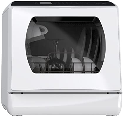 hermitlux Mini lavavajillas, Lavavajillas de encimera, para usar con o sin grifo, 43 cm de ancho, para 4 juegos, apto para camping lavavajillas compacto, 175 kWh/año, blanco