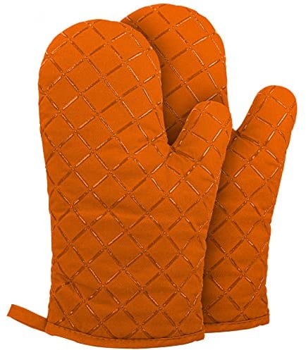 Oven Gloves Heat Resistant Double Sided Non Slip Silicone Oven Mitts for Grilling Cooking Baking Barbecue - Silicone 1 Pair, Orange Christmas Oven Gloves