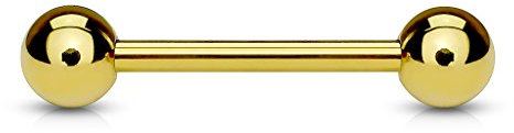 Paula & Fritz® Hantel-Stab UNIVERSAL Straight Barbell Edelstahl Gold 1,2-mm Stab 8-mm Lang 4-mm Kugel Zungen-Piercing Industrial Ohr Chirurgenstahl