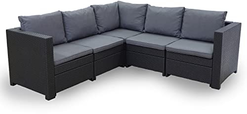 Keter - Rattan Ecksofa Provence Garten Lounge anthrazit | Balkonmöbel Set inkl. bequemen anthraziten Polster | Gartenmöbel Lounge Set Wetterfest | BxTxH 194x194x76cm
