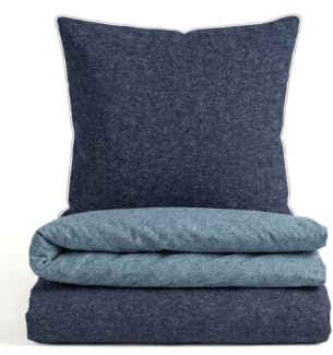 biberna Premium-Melange-Flanell Bettwäsche 155x220 cm blau – Biber 2-teilig | 100% Baumwolle, wärmend & weich | Kissenbezug 80x80 cm | Paspel & Reißverschluss | Winter-Bettwäsche Uni | Modell 0840500
