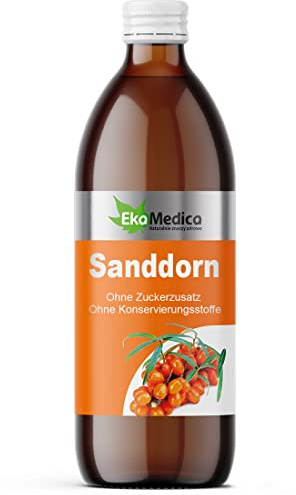 EkaMedica® Sanddorn Nahrungsergänzungsmittel - Natürlich Rein Saft - Ohne Zuckerzusatz Konservierungsstoffe Duftstoffe (500 ml)