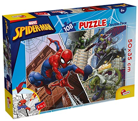 Liscianigiochi - Marvel Puzzle DF Plus 108 Spiderman, Mehrfarbig (99702) - Rekonstruiere und kolorieren die schönsten Szenen deines Lieblingssuperhelden!