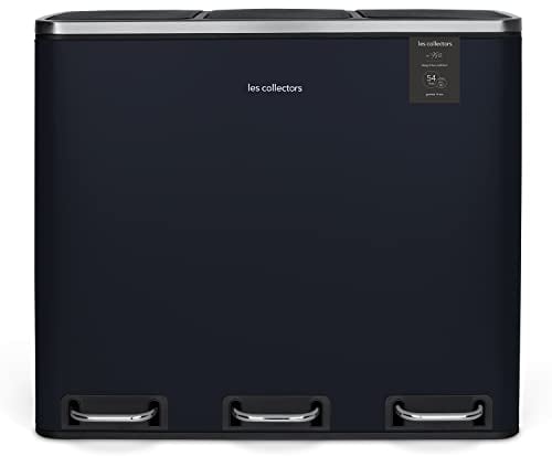 Les Collectors Treteimer N°986 54 L Fassungsvermögen, 3 Fächer 18 L, Widerstandsfähig, Küche, Herausnehmbare Eimer, Recycling, Mülltrennung, Geräuschloser Deckelverschluss, Nachtblau