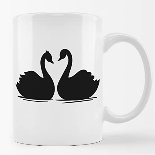 Huuraa Kaffeetasse Schwan Pärchen Keramik Tasse Weiß 330ml mit Motiv für alle verliebten Paare