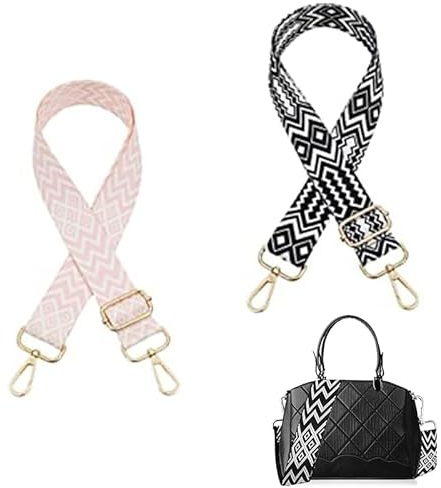 Verstellbarer Schultergurt Taschengurt 3,8cm Taschengurt Schulterriemen Breit Verstellbar 80-130cm DIY Taschenherstellung,für Schultertasche Tragetaschen und Handtaschen Zweierpack (Rosa Schwarz )