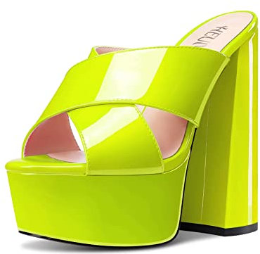 HEUIVZAR Mujer Alto High Chunky Ancho Plataforma Heel Abierta Punta Sandalias Correa Cruzada Slip-on Fiesta Cute 15 CM Heels Verde Lima 35 EU