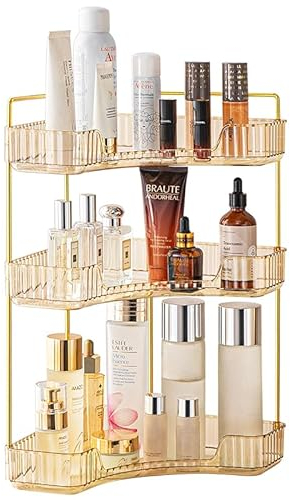 Organizzatore di Trucco, Organizzatore di Cosmetici ad Grande Capacità, Organizzatore di Profumi, Organizzatore Della Cura Della Pelle per Bagno (3 Strati, Ambra)