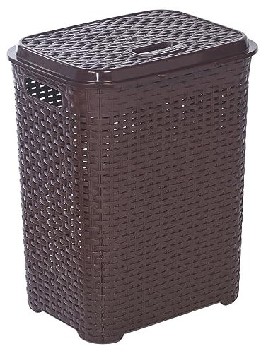 URBNLIVING 45L Plastic Rattan Dirty Laundry Clothes Washing Bin Basket Storage Organiser (Brown)