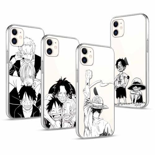PBNDJVG 4 Stück Handyhülle für Apple iPhone 11 Hülle 6.1'' Anime Luffy Zoro Gear 5 Sun God Nika Ace Manga Muster Design Case Transparent Schutzhülle TPU Silikon Weich Ultra Dünn- 4 Pack