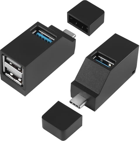 HATMINI USB-C-auf-USB-Adapter, 3-Port-USB-C-Hub-Adapter, 2 Stück, 90-Grad-USB-Hub-Splitter, 1 USB 3.0 und 2 USB-2.0-Anschlüsse, tragbare Daten zum Anschluss von mobilen Festplatten, U-Disk, Kamera