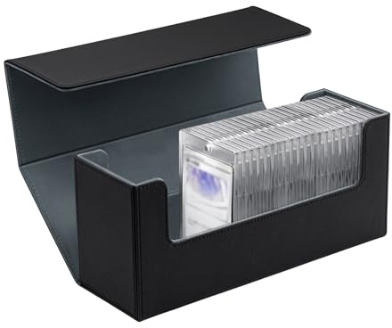 Mcbazel Card Deck Box for 35PT Magnetic Card Holder,Card Deck Holder for MTG/TCG cards,PU Leather Deck Box Storage Case(Black Gray)